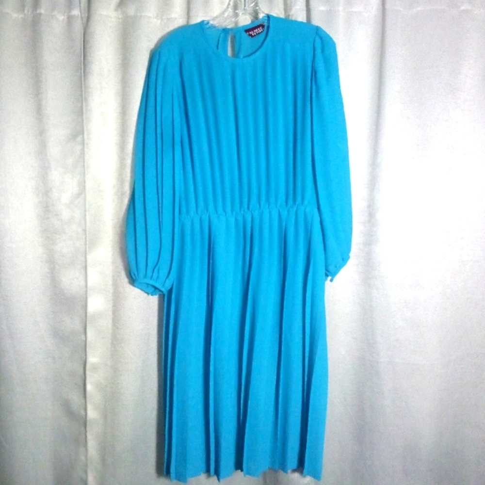 Vintage Halmode Petites Pleated Dress Teal